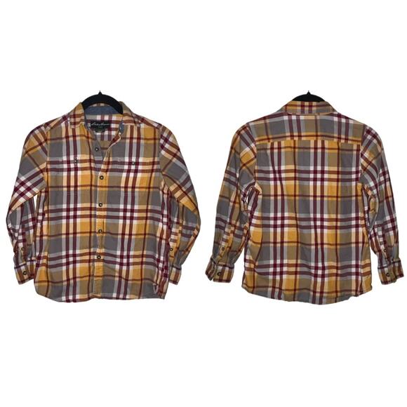 Eddie Bauer Kids Plaid Button Down Shirt yellow burgundy gray white boy's size 7 - Picture 1 of 16